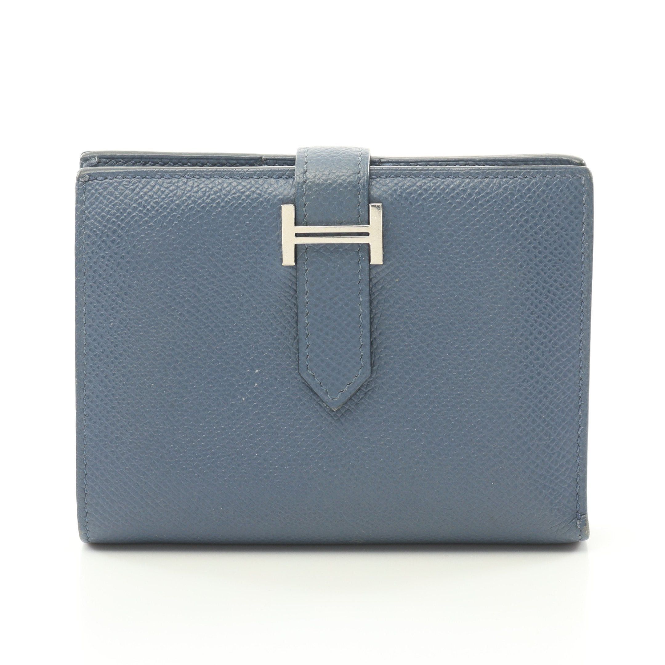 Hermes Hermes Bearn Compact Shell Bi-Fold Wallet Veau Epsom Blue Silver Hardware C Engraved Size ONE SIZE - 1 Thumbnail