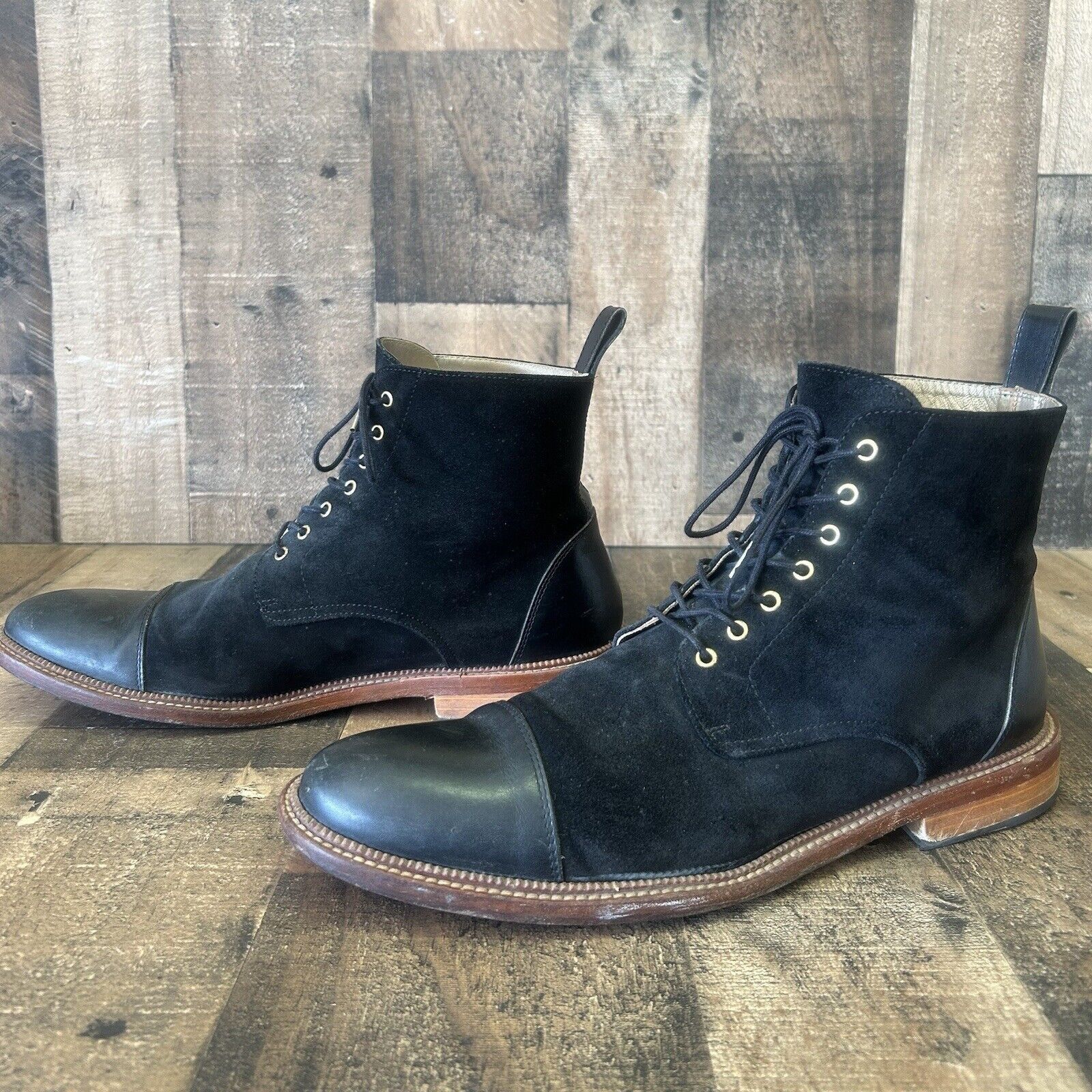 TAFT Suede Black Cap Toe Ankle Boots Mens EUR 42 US 9