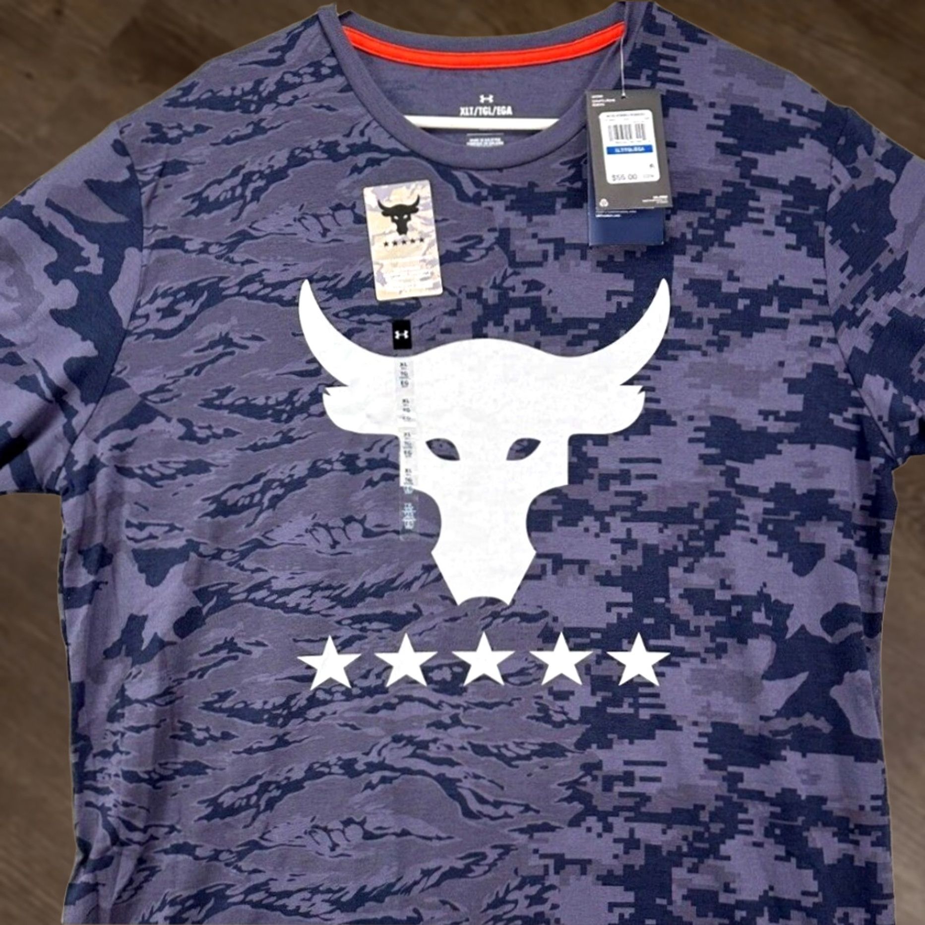 Under Armour Under Armour The Project Rock Shirt Mens XLT Tall Blue Camo Tee NEW Size US XL / EU 56 / 4 - 1 Thumbnail