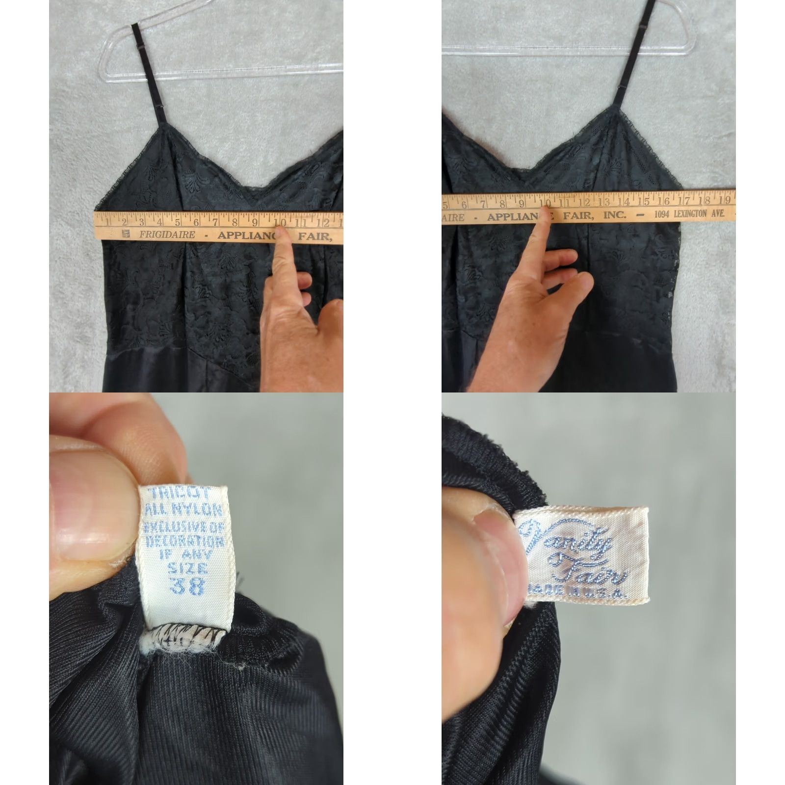 Vintage VINTAGE Vanity Fair Slip Dress Nightgown Black 38 Knee Length Lace Bodice Strap Adjustable Sleeveless Sweetheart Neckline Party/Cocktail Womens Size XS / US 0-2 / IT 36-38 - 8 Thumbnail