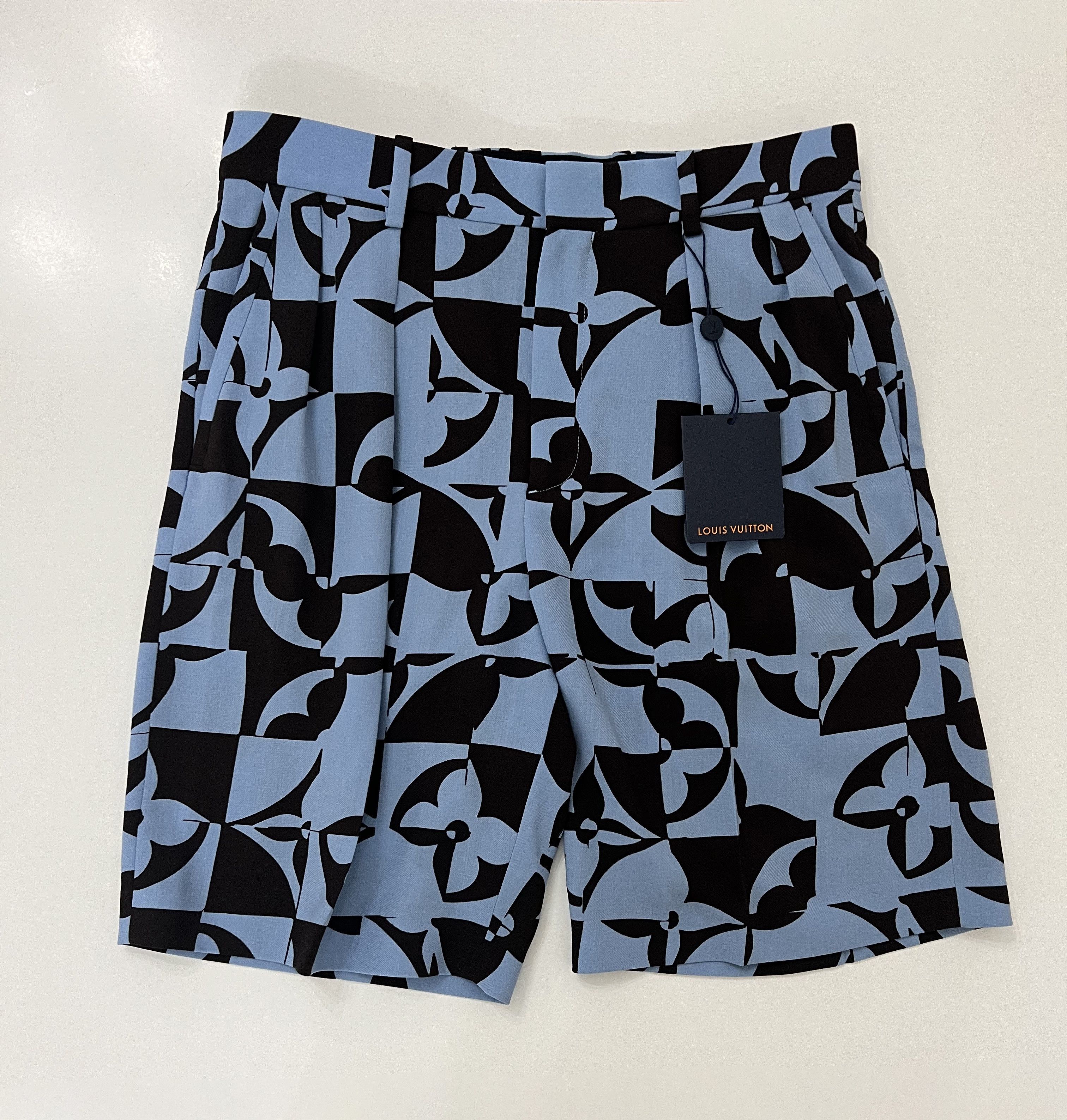 image of Louis Vuitton Lvse Embossed Monogram Shorts in Black/Blue, Men's (Size 26)