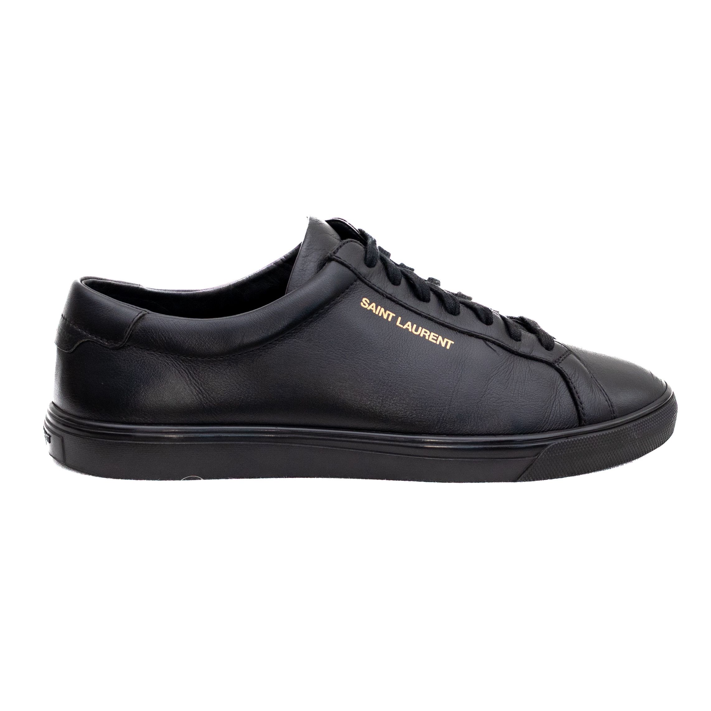 Saint Laurent Paris SAINT LAURENT ANDY BLACK LEATHER LOGO SNEAKERS SZ 8 Size US 8 / EU 41 - 3 Thumbnail
