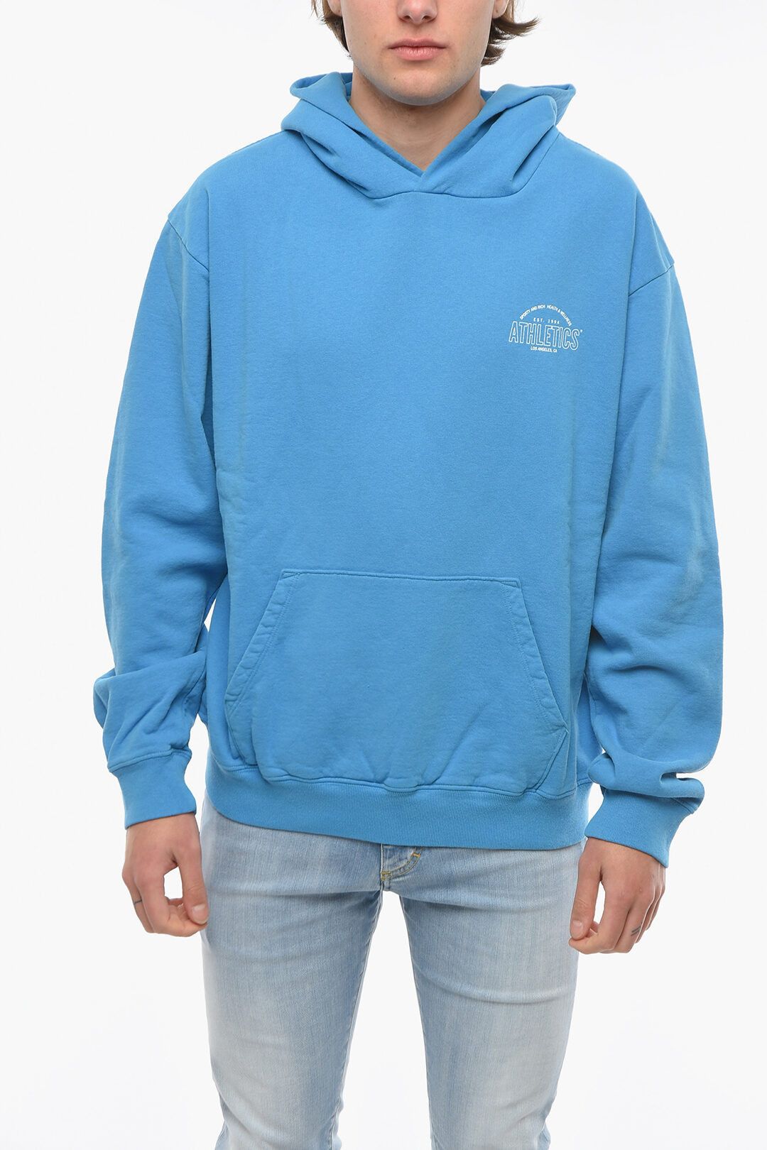 image of Sporty Rich Og1Mm0524 Fleeced Cotton Hoodie In Blue, Men's (Size XS)