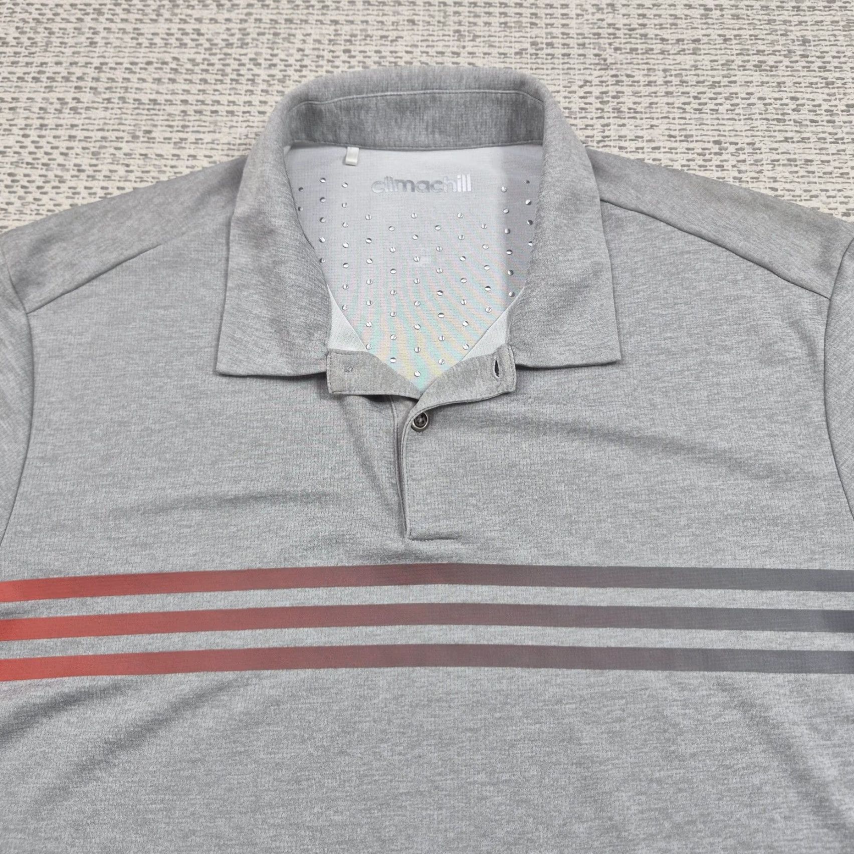 Adidas Adidas Golf Polo Shirt Mens Large Gray Stripe Climachill Performance Breathable Moisture Wicking Short Sleeve Polo S/S Mens Regular 100% Polyester Size US L / EU 52-54 / 3 - 4 Thumbnail