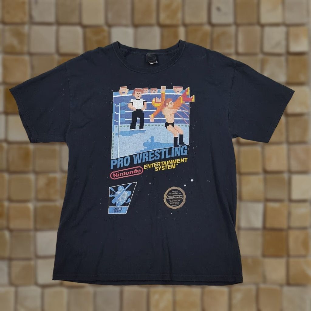 VINTAGE Nintendo Pro Wrestling NES Video Game T-Shirt Mens Large Black Graphic 90s Y2K Retro