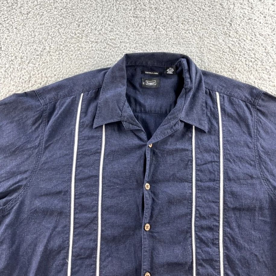 Haggar Haggar Shirt Mens 2XL Blue Striped Button-Up Washable Linen Blend Camp Beach Size US XXL / EU 58 / 5 - 4 Thumbnail