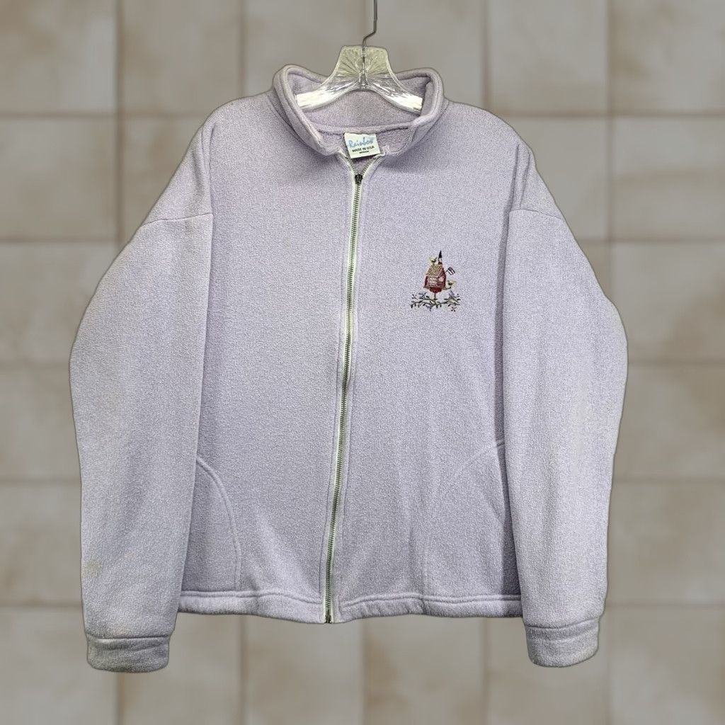 Rainbow VINTAGE Rainbow Fleece Jacket Medium Light Purple Embroidered Birdhouse 80s 90s Womens Size M / US 6-8 / IT 42-44 - 1 Thumbnail