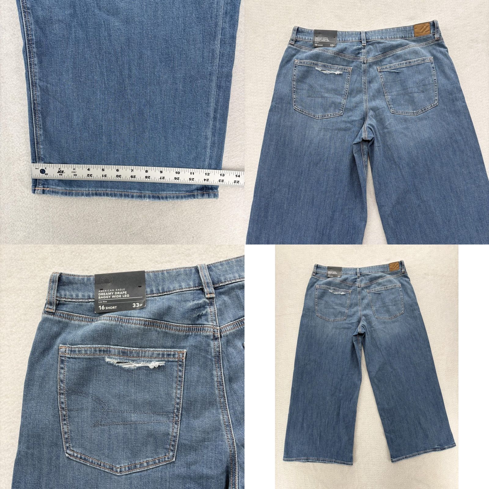 American Eagle Outfitters American Eagle Jeans 16 Short Blue Low-Rise Baggy Wide Leg Stretch Dreamy Womens Size 38" / US 16 / IT 52 - 9 Thumbnail