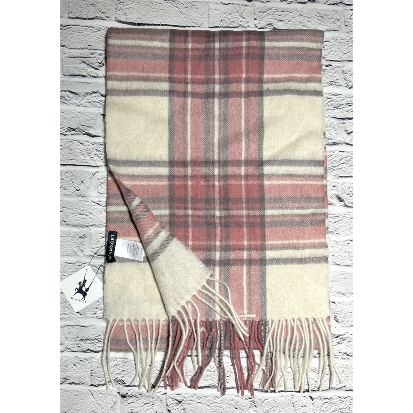 Pinko VINTAGE NWT WAMSOFT Lightweight Wool Scarf Plaid Pink Cream 72” X 12.5” Womens Size ONE SIZE - 2 Thumbnail