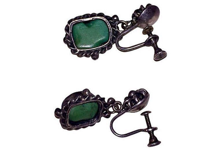 Designer Chinese Sterling Silver Turquoise Drop Earrings Size ONE SIZE - 5 Thumbnail