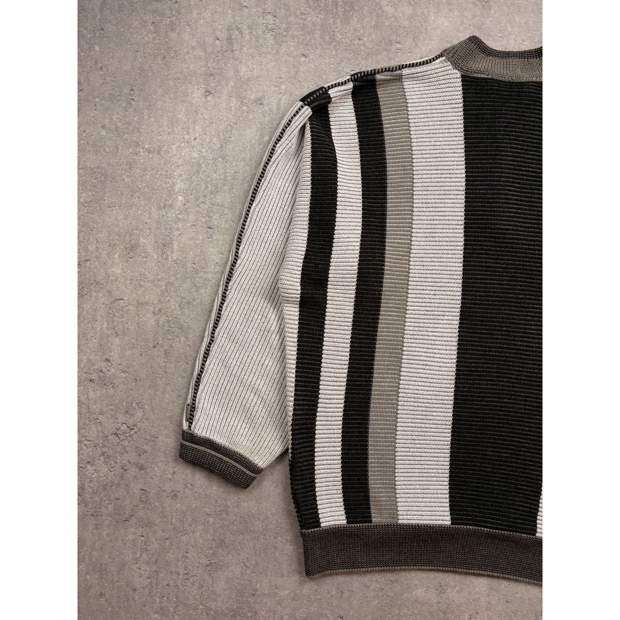 Carlo Colucci Carlo Colucci Striped Half-Zip Sweater Ribbed Knit Gray & Bl Size US XL / EU 56 / 4 - 6 Thumbnail