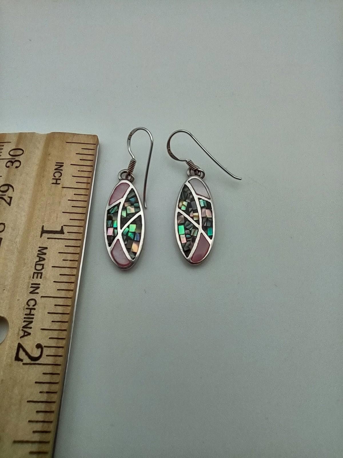 Other Vintage Sterling Silver Abalone Mosaic Drop Earrings SX Thai Size ONE SIZE - 4 Thumbnail