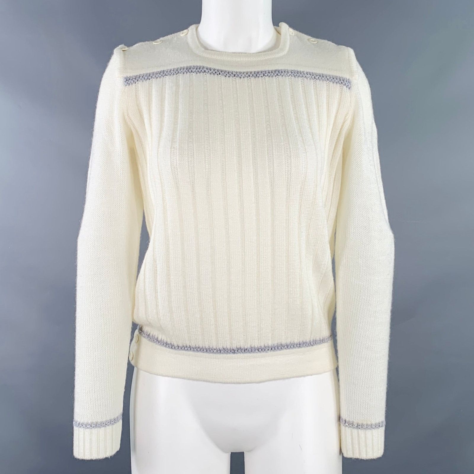Courreges 0 Cream Grey Acrylic Blend Textured Long Sleeve Pullover Size XS / US 0-2 / IT 36-38 - 1 Thumbnail