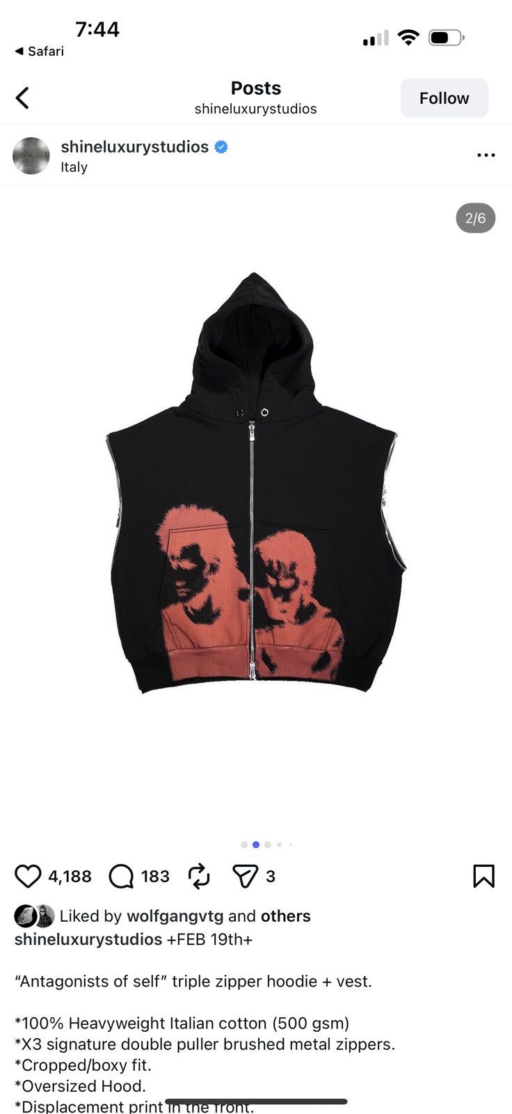 SHINE LUXURY Shine Luxury Hoodie Vest Oversized Small S Boxy Medium M Size US M / EU 48-50 / 2 - 2 Thumbnail