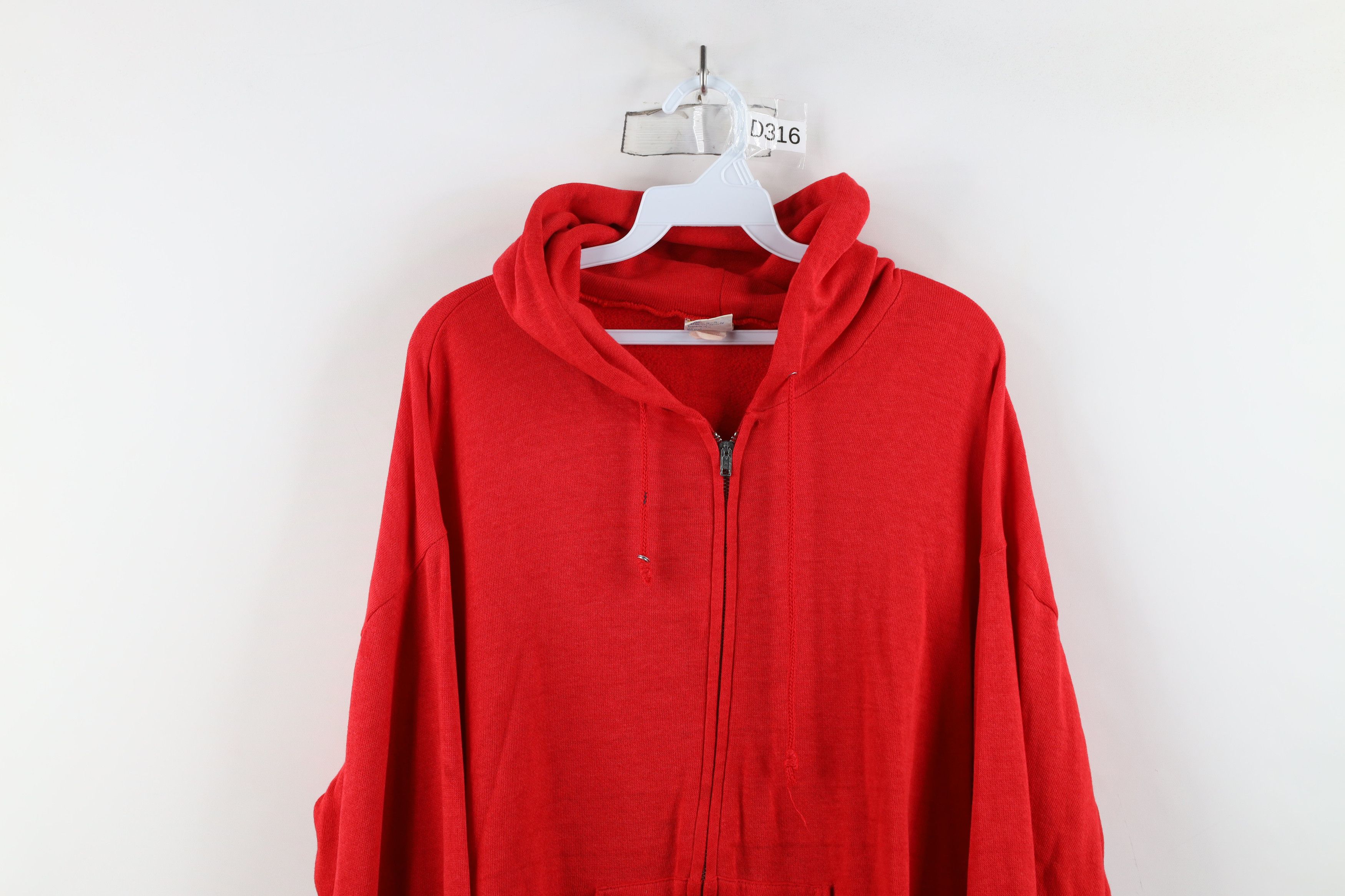Vintage Vintage 70s Streetwear Blank Thin Full Zip Hoodie Red USA Size US XL / EU 56 / 4 - 2 Thumbnail