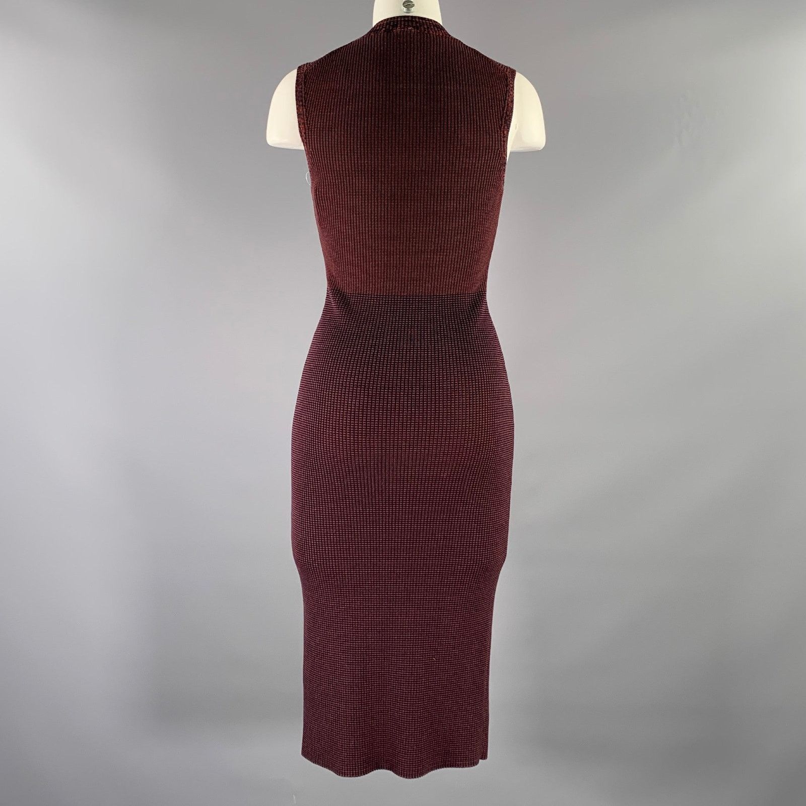 Victoria Beckham VICTORIA BECKHAM S Burgundy Navy Viscose BodyCon Midi Dress Size S / US 4 / IT 40 - 4 Thumbnail