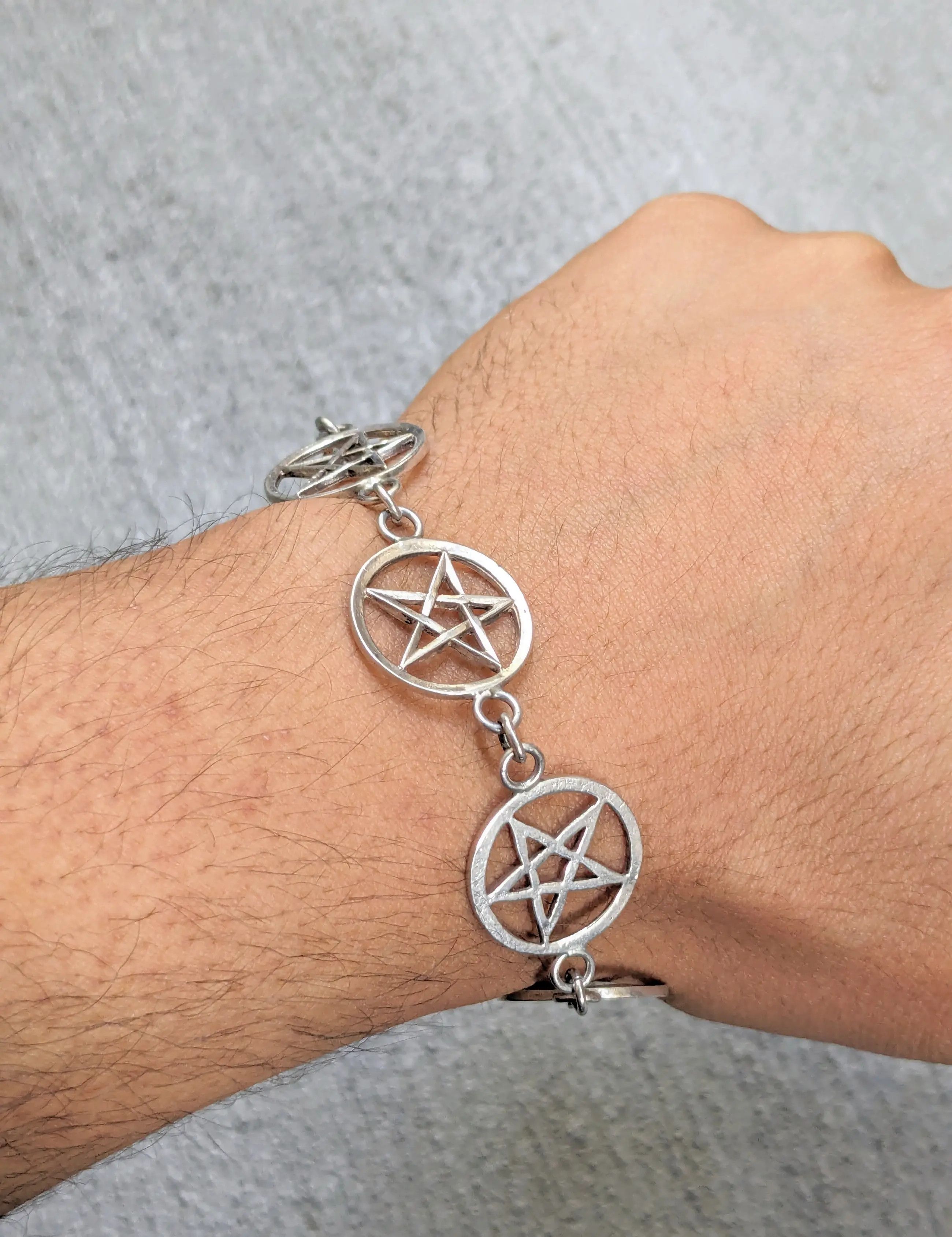 Sterling Silver × Vintage Vintage Sterling Silver Bracelet Star Pentagram Biker Punk Size ONE SIZE - 9 Thumbnail