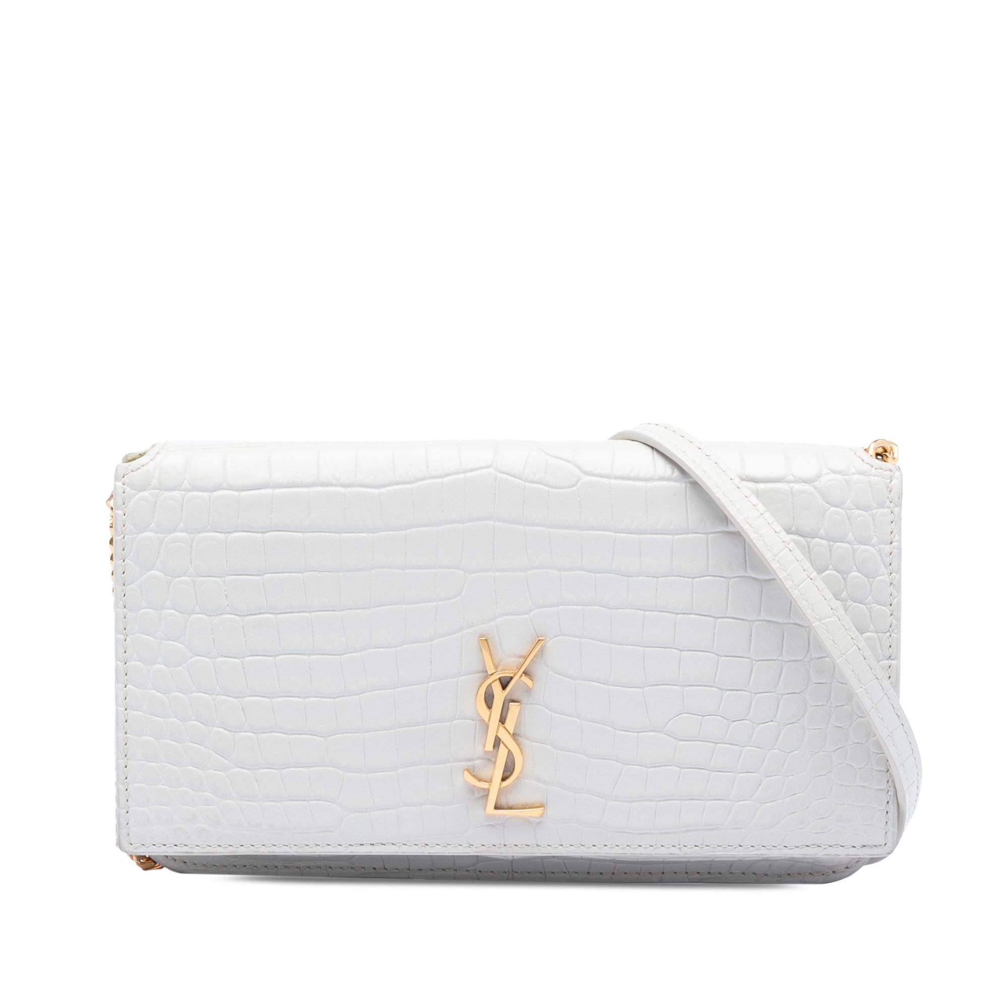 Saint Laurent Paris Croc Embossed Leather Monogram Cassandre Crossbody Size ONE SIZE - 1 Thumbnail