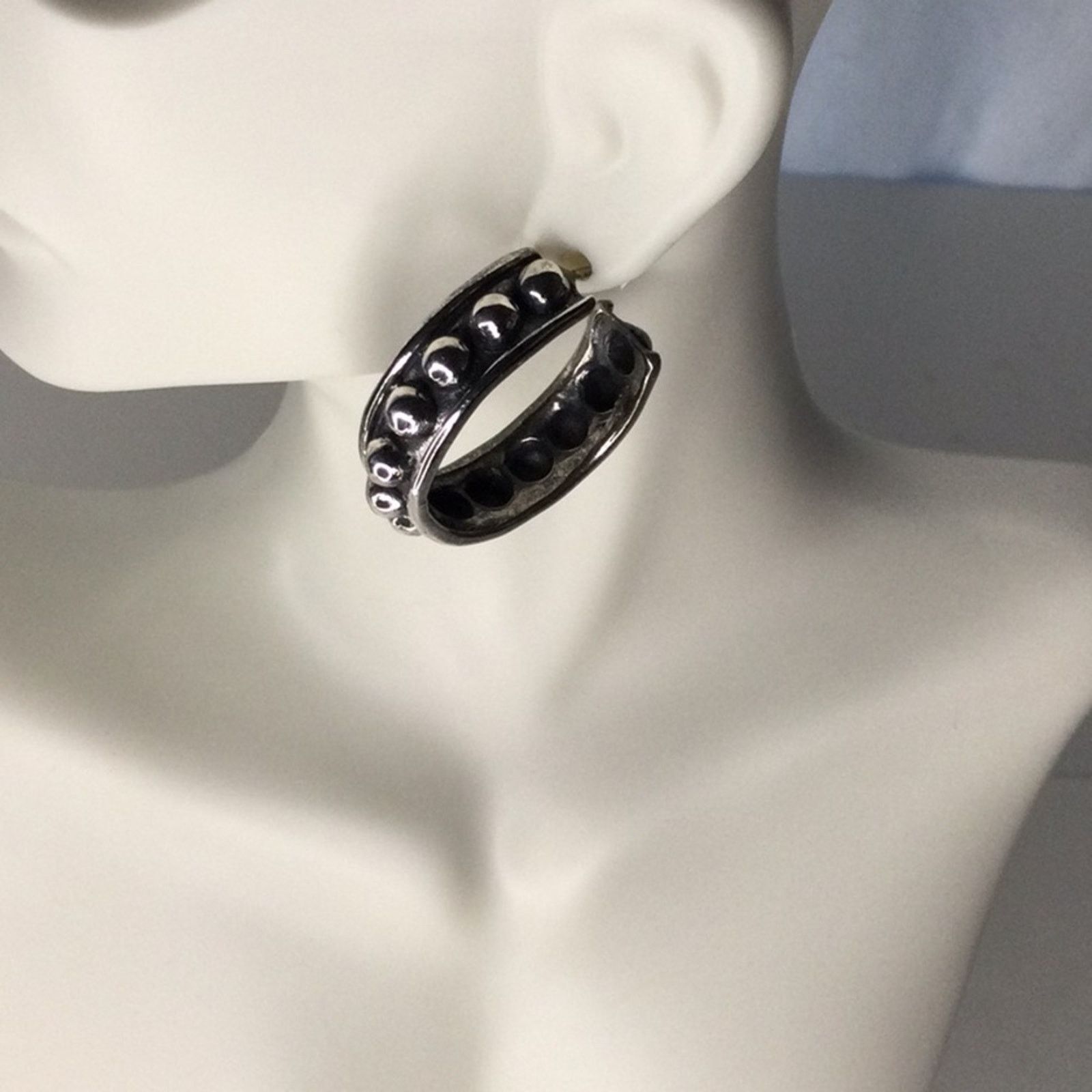Other Silver & Black Tone Retro 1990's Stud Hoop Earrings Size ONE SIZE - 10 Thumbnail