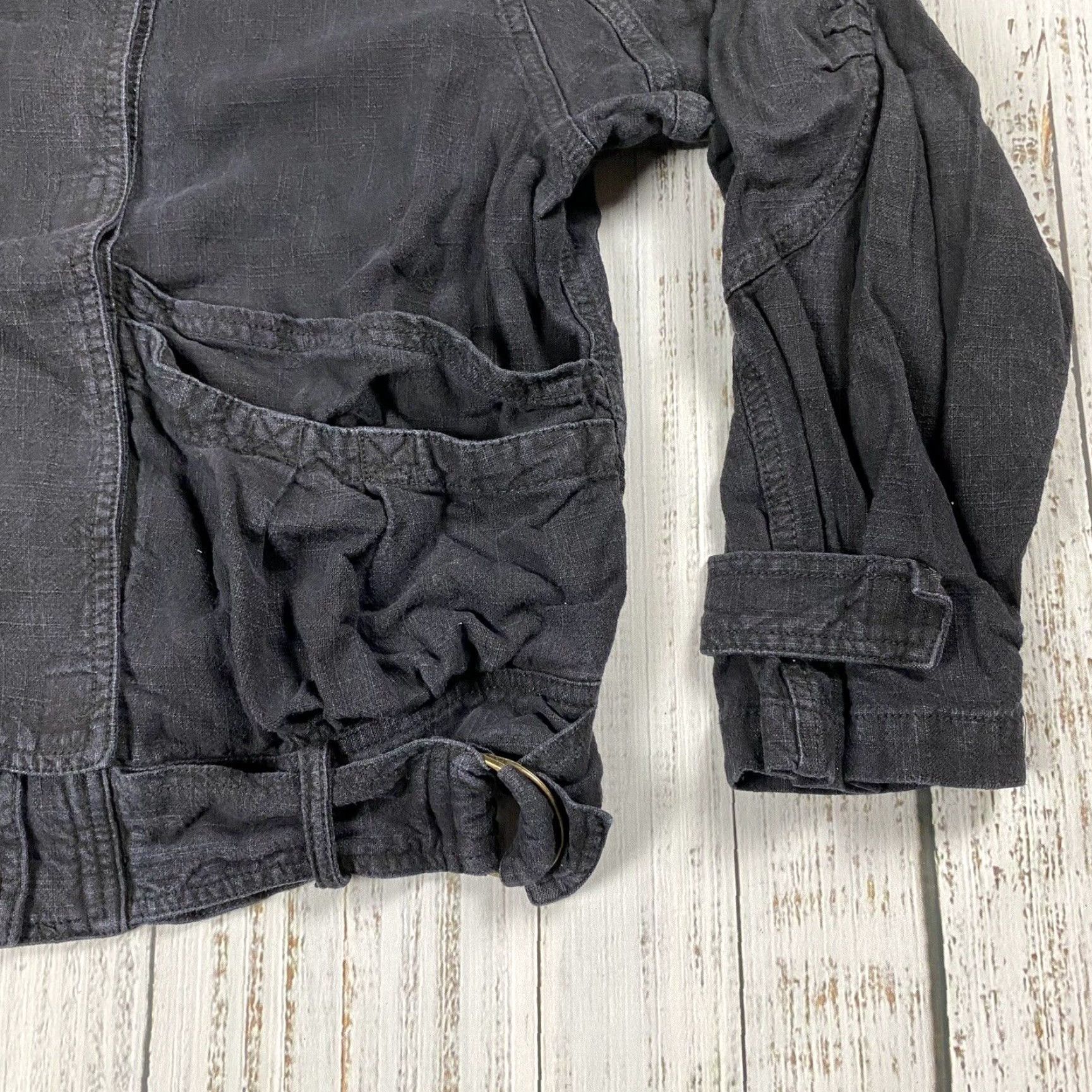 Free People Free People Jayde Safari Jacket Womens Small Black Linen/Viscose Bohemian Boho Jacket Size S / US 4 / IT 40 - 3 Thumbnail