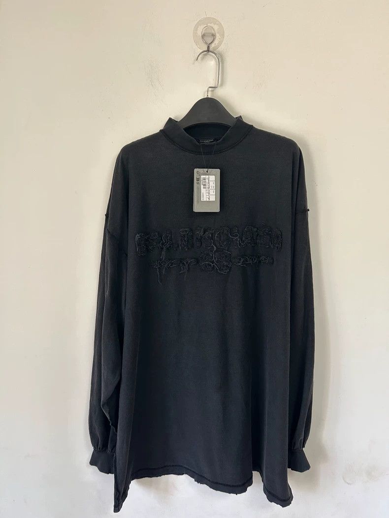 Balenciaga Black Destroyed Old Patch Velvet Planted Long S