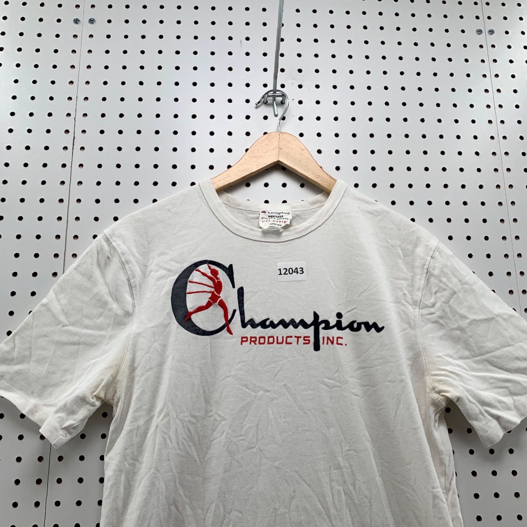 Champion VINTAGE Champion Heritage Shirt Mens Medium White Spell Out Retro Logo Short Sleeve Size US M / EU 48-50 / 2 - 5 Thumbnail