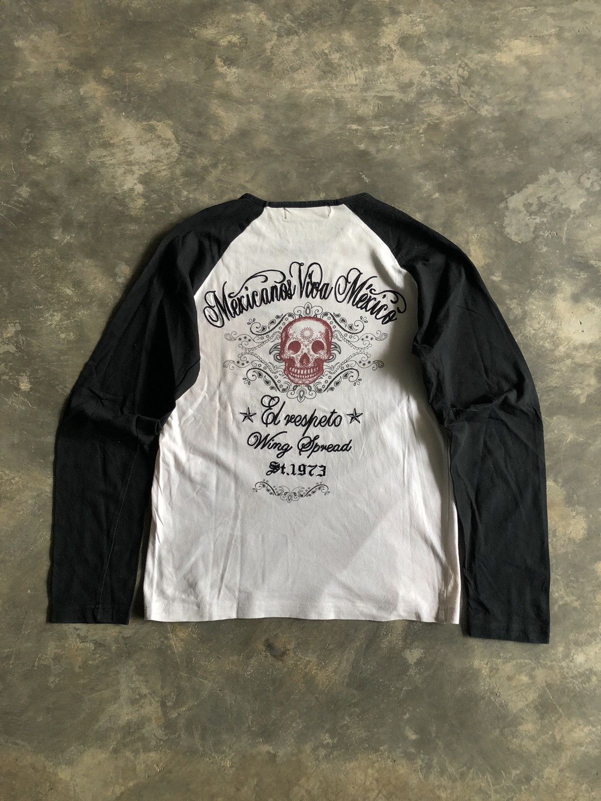 If Six Was Nine × Japanese Brand × Mexican Threads Wing Spread Skull El respeto Mexicanos Poem longsleeve Size US S / EU 44-46 / 1 - 4 Thumbnail