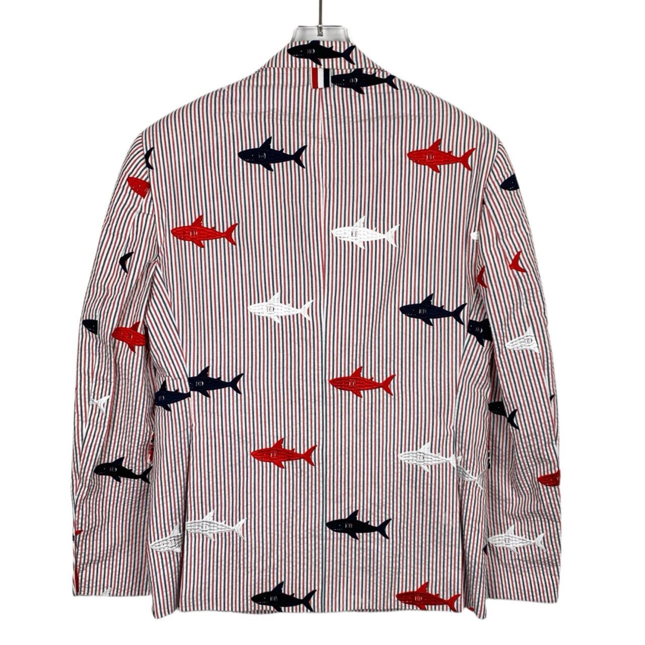 Thom Browne Thom Browne Shark Embroidery Pink Seersucker Striped Blazer Size US S / EU 44-46 / 1 - 2 Thumbnail