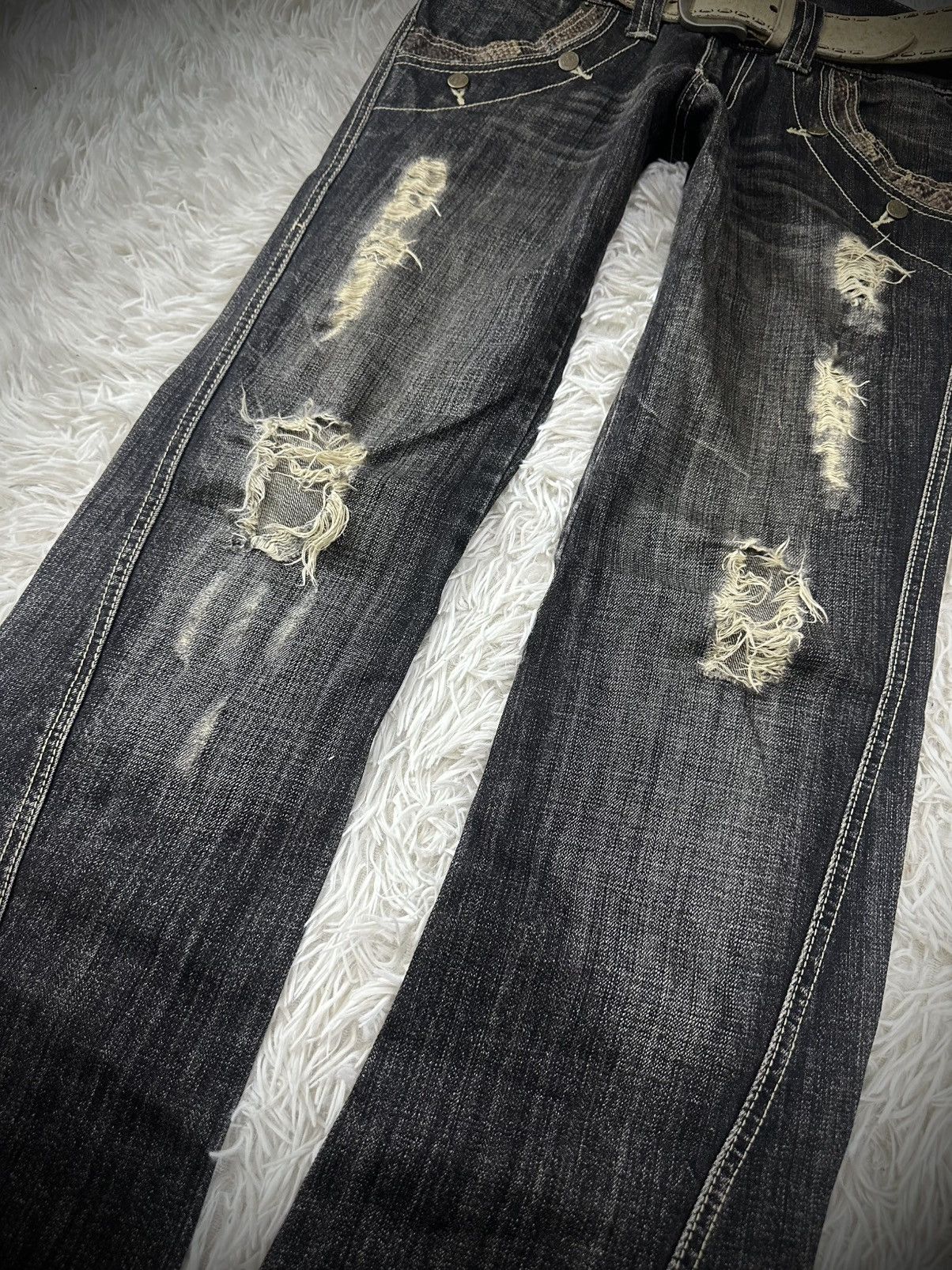 Tornado Mart Rare 2000s Japanese Tornado Mart Snakeskin Flared Denim Size US 32 / EU 48 - 2 Thumbnail