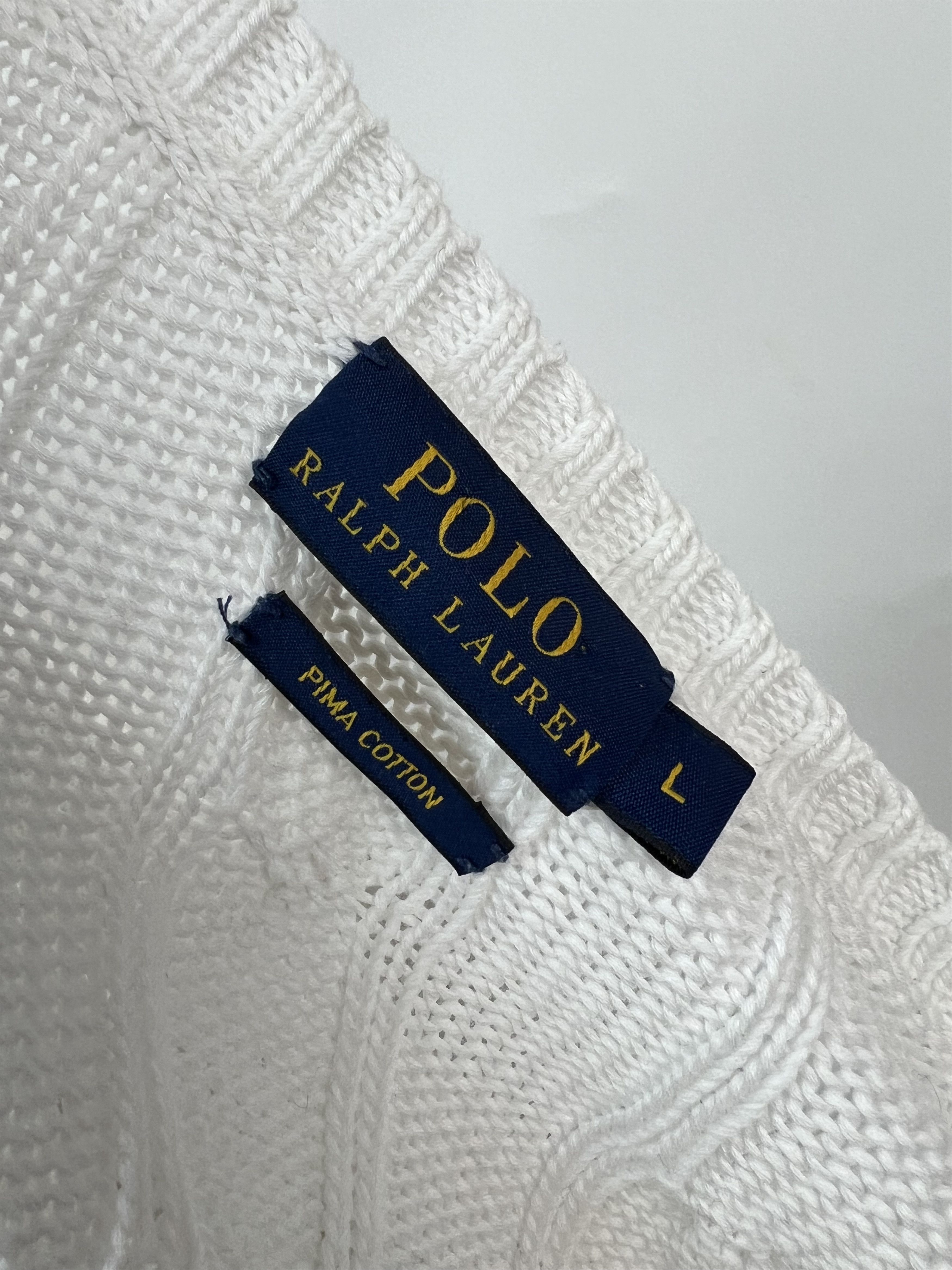 Polo Ralph Lauren Polo Ralph Lauren White Cotton Cable Knit V-Neck Sweater Size L / US 10 / IT 46 - 16 Thumbnail