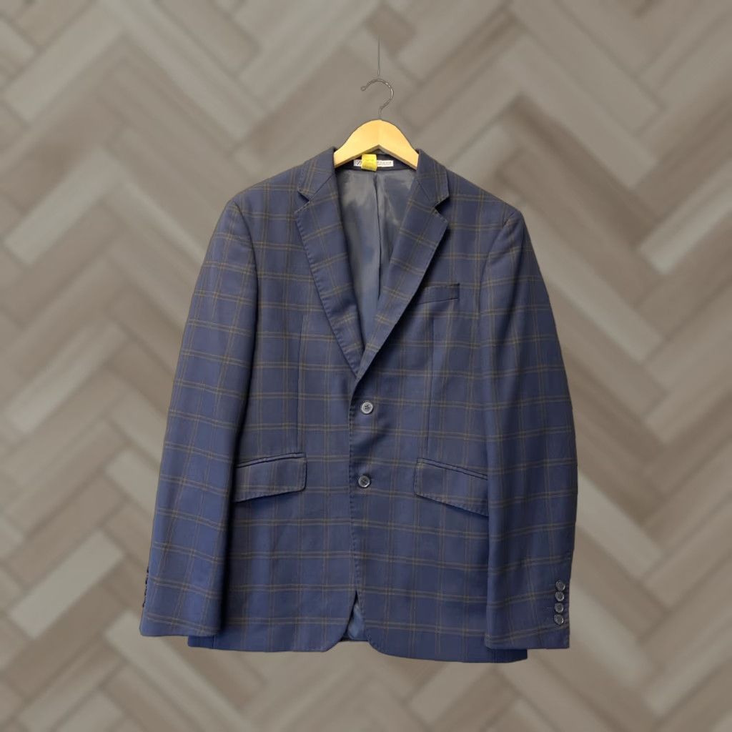 Zara Zara Plaid Check Blazer 38R Medium Navy Gold / 143-11 existence? Size 38R - 1 Thumbnail