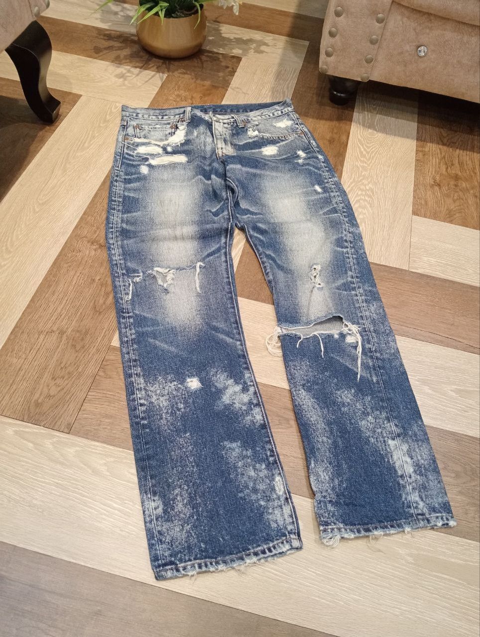 Japanese Brand RNA THE ALTERNATIVE SYNDROME BLUE DISTRESSED DENIM PANTS Size US 31 - 3 Thumbnail