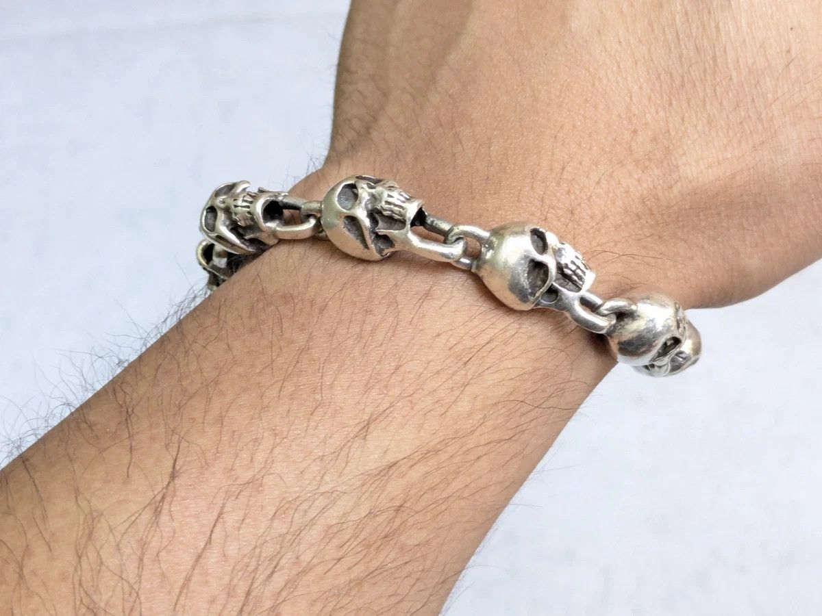 Jewelry Vintage Sterling Silver Skull Bracelet 7.5" Skeleton Mexico Size ONE SIZE - 15 Thumbnail