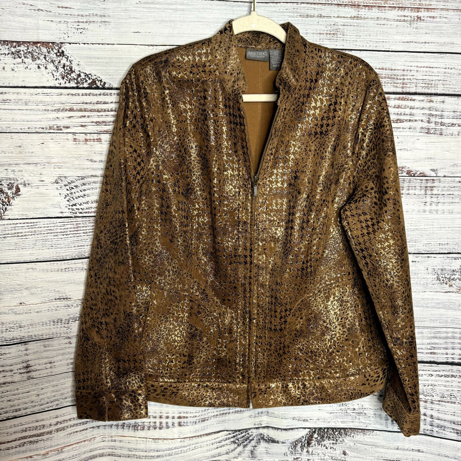 Chicos Chico’s Brown Gold Metallic Animal Print Jacket Stretch US-L Size L / US 10 / IT 46 - 1 Thumbnail