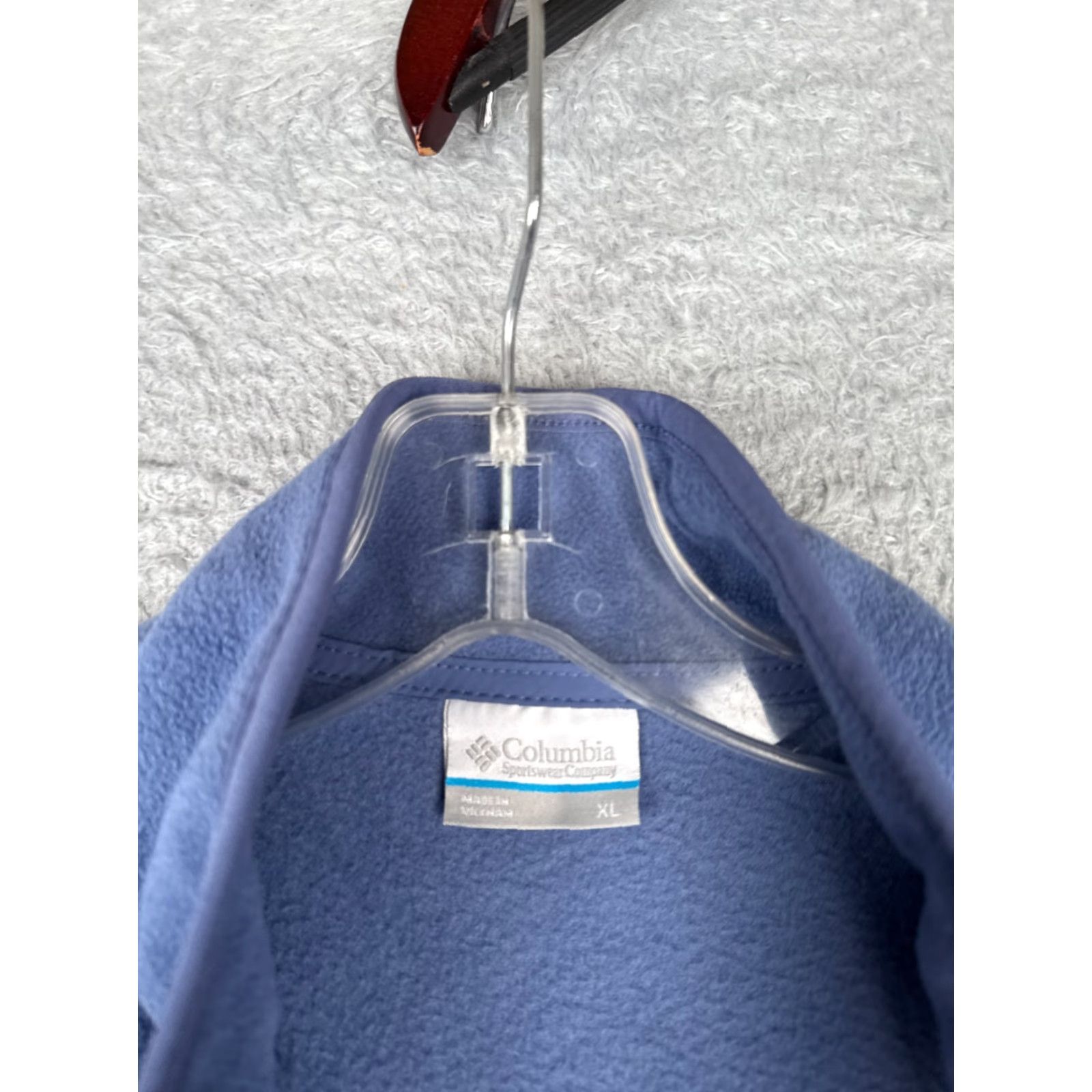 Vintage Columbia Sweater Womens XL Blue Button Mock Neck Fleece Polyester Pullover Raglan Sleeve Casual Outdoor - Hooded, Logo, Zipper, Button Size XL / US 12-14 / IT 48-50 - 7 Thumbnail