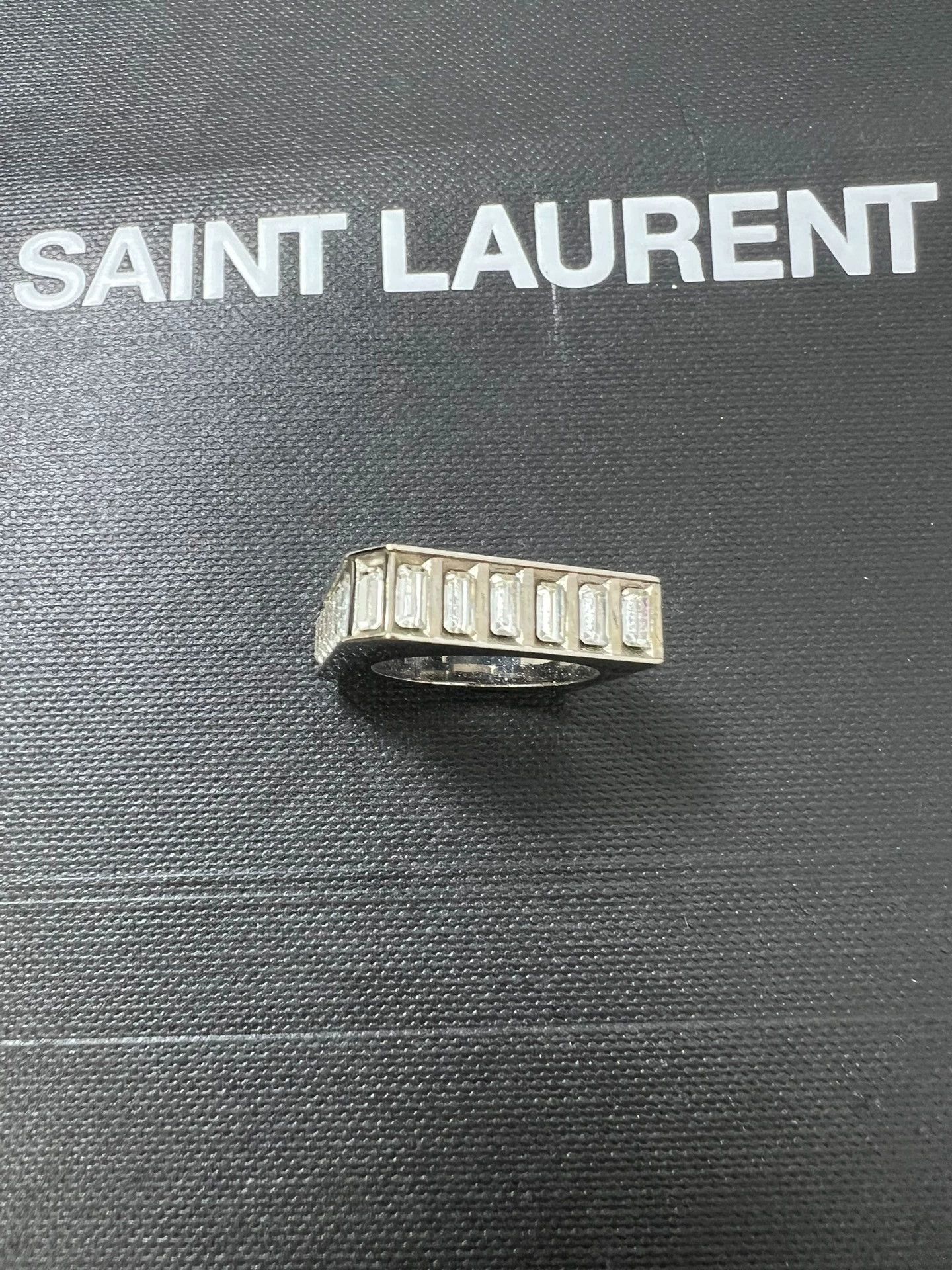 Saint Laurent Paris Saint Laurent Silver Geometric Crystal-Encrusted Ring Size 6 Size ONE SIZE - 4 Thumbnail