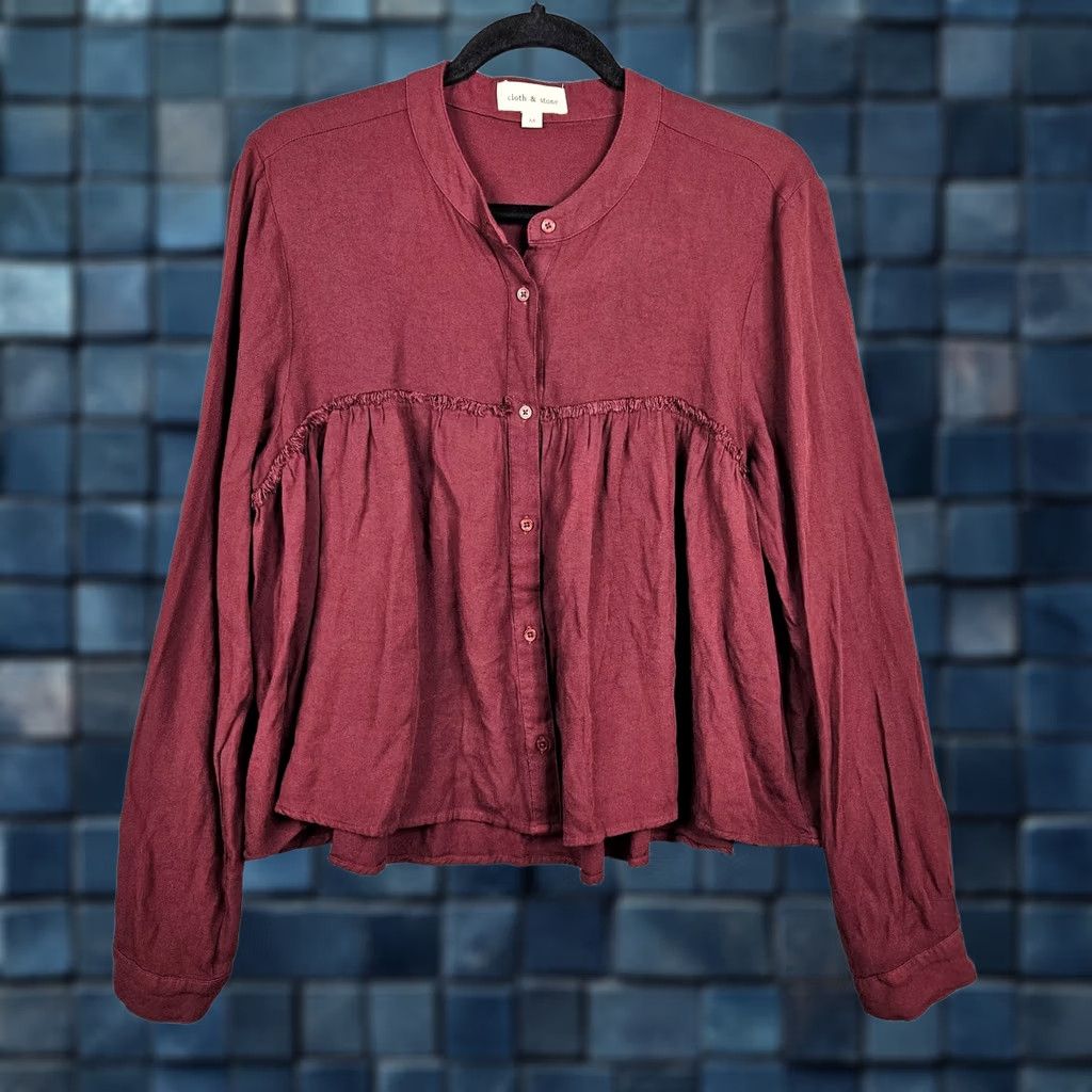 CLOT Cloth & Stone Button-Up Shirt Womens M Burgundy Long Sleeve Casual Regular Fit Size M Size M / US 6-8 / IT 42-44 - 1 Thumbnail