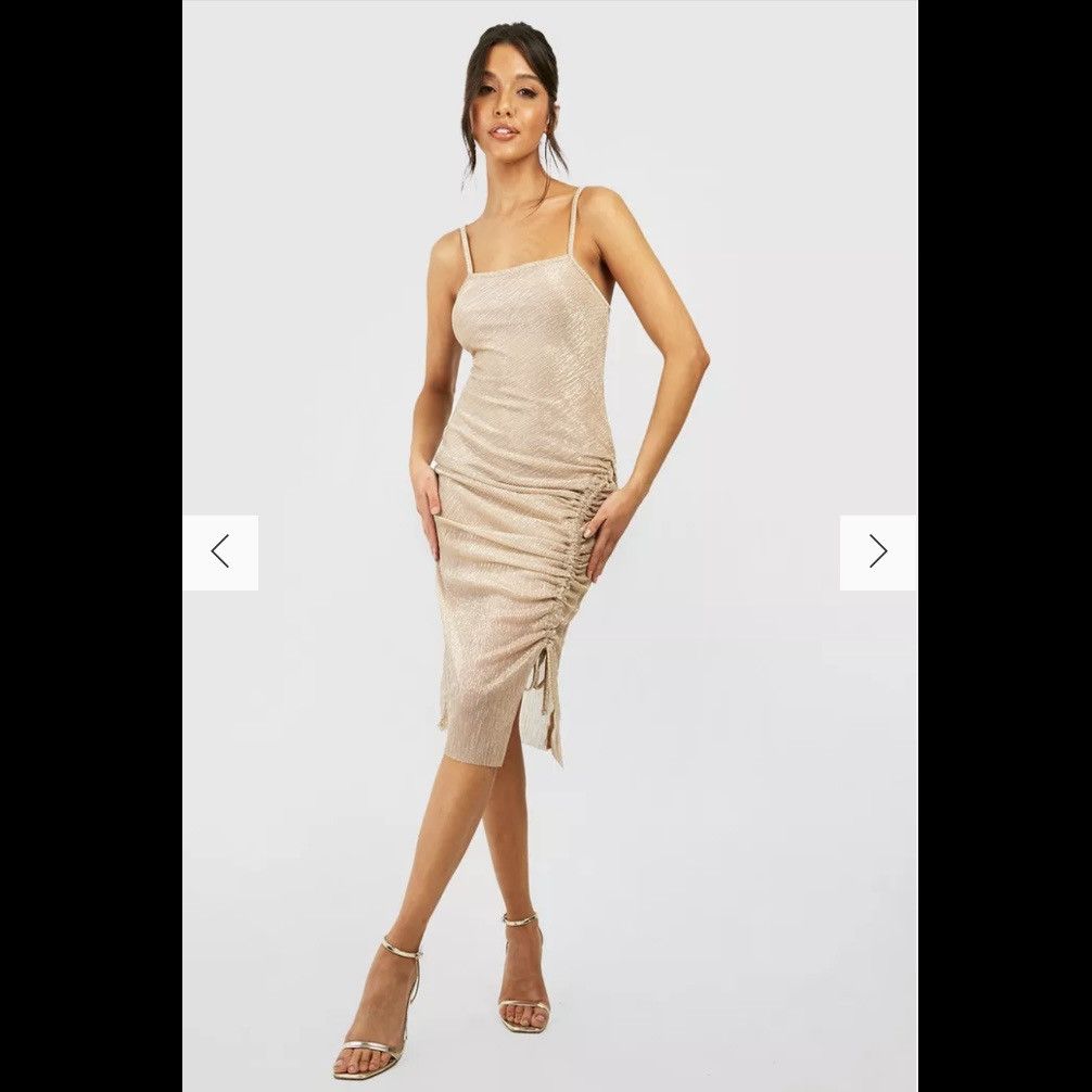 PrettyLittleThing NWT PrettyLittleThing Gold Glitter Midi Party Dress Small 4 Size S / US 4 / IT 40 - 4 Thumbnail
