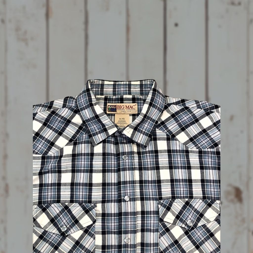 Vintage Big Mac Shirt Mens XL Blue Plaid Short Sleeve Western Pearl Snap Workwear Size US XL / EU 56 / 4 - 1 Thumbnail