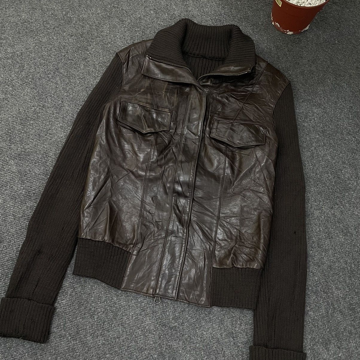 BRAHMIN × Genuine Leather Brahmin Genuine Leather Jacket Wool Sleeves Size US XS / EU 42 / 0 - 2 Thumbnail