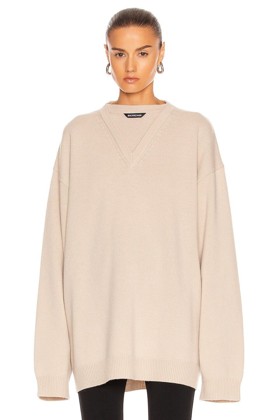 image of Balenciaga O1Mt1Gz0424 Flatground V-Neck Sweater In Beige, Women's (Size Medium)