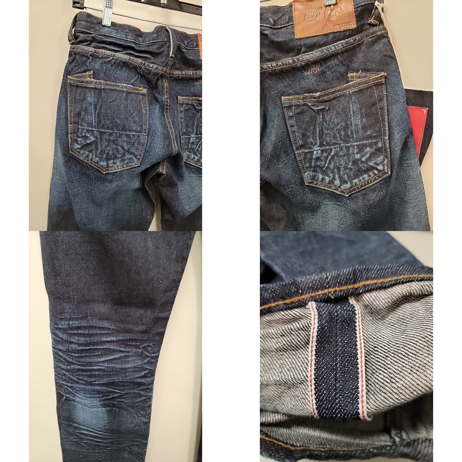 Prps PRPS Jeans Mens 30 Blue Raw Denim Selvedge 90s Grunge Straight Inseam 33 Button Logo Size US 30 / EU 46 - 8 Thumbnail