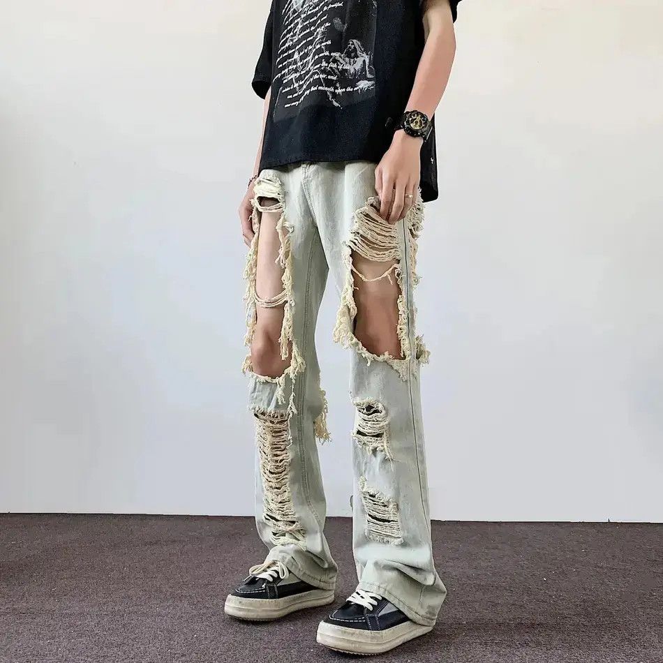 Japanese Brand Retro loose casual straight leg ripped jeans Size US 32 / EU 48 - 3 Thumbnail