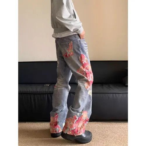 VIBE Patchwork Embroidery Baggy Denim Jeans Size US 32 / EU 48 - 7 Thumbnail