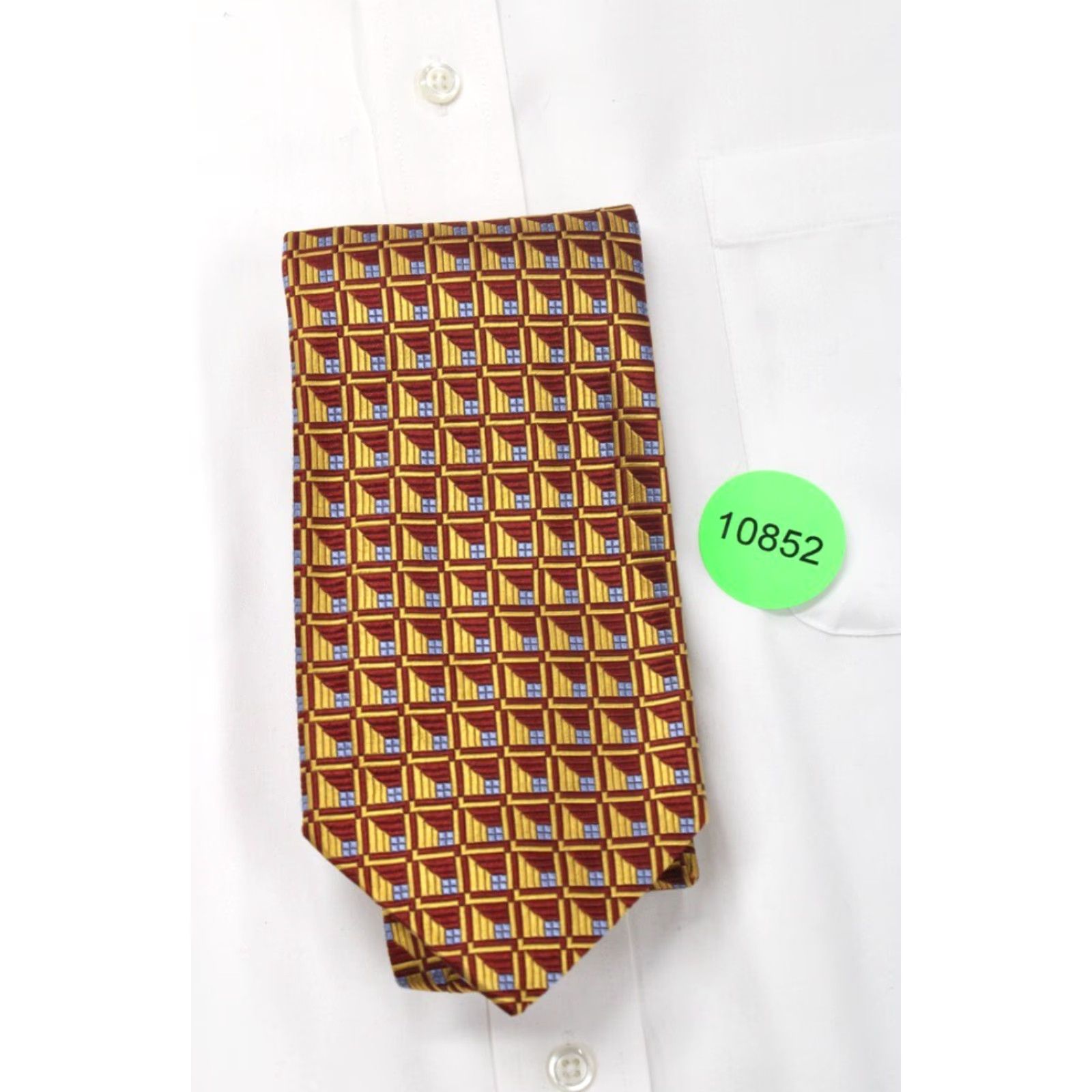 Jos. A. Bank Jos. A. Bank Silk Necktie 58" Classic Gold Red Geometric Abstract Retro Italy Mens Size ONE SIZE - 7 Thumbnail