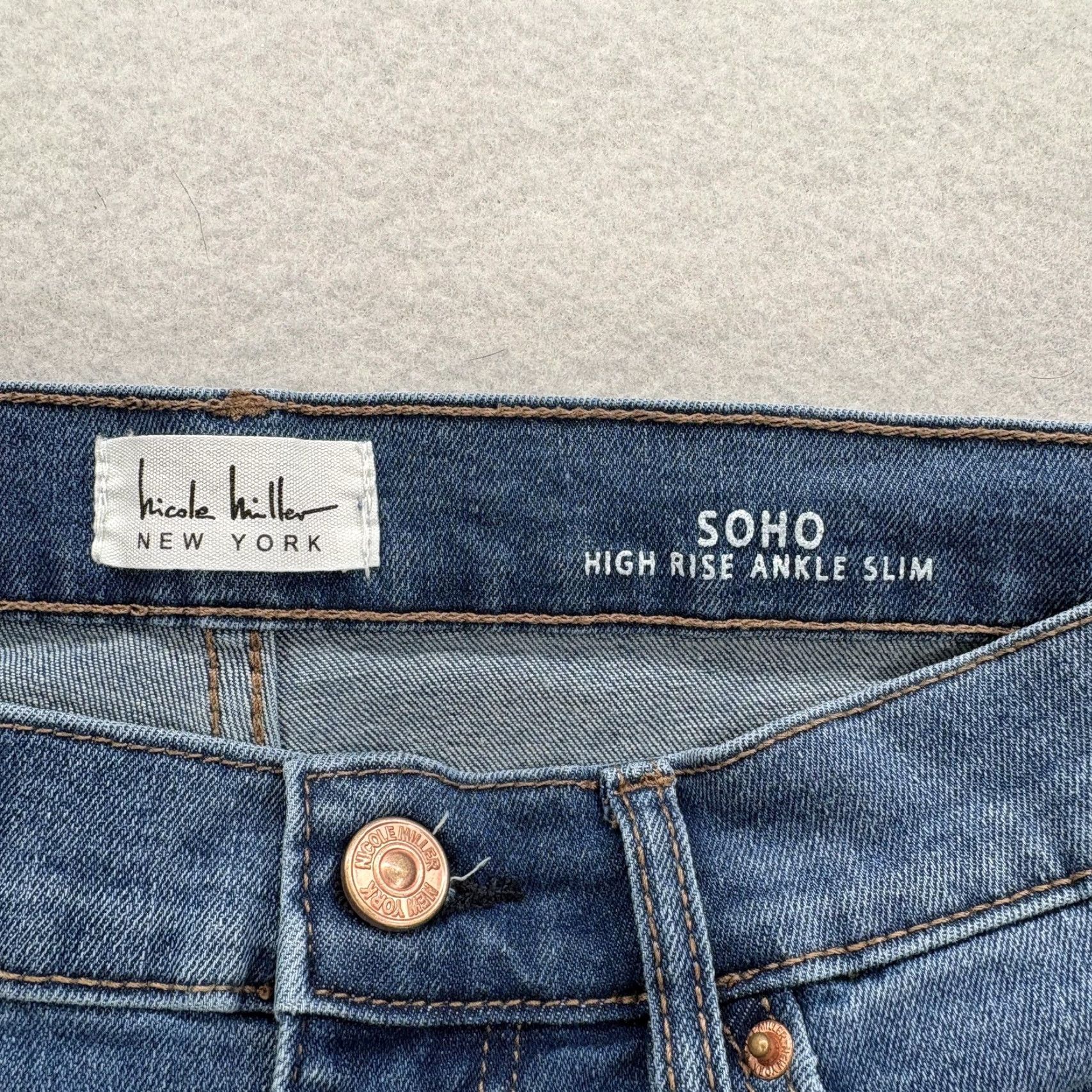 Nicole Miller Nicole Miller Soho High Rise Ankle Slim Jeans Womens 4 Medium Wash Distressed blue pocket stretch denim 5-pocket Mens Womens Girls Boys Size 27" / US 4 / IT 40 - 3 Thumbnail