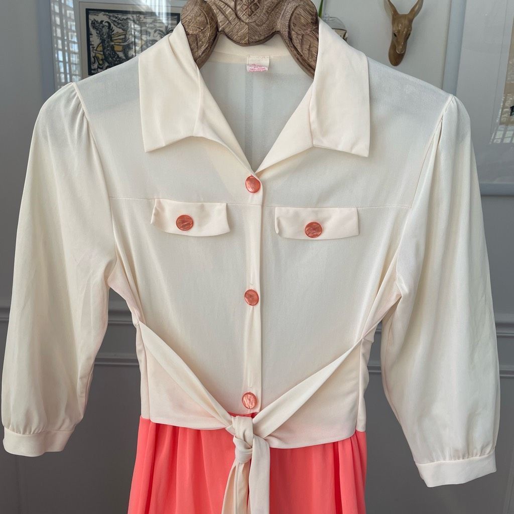 Vintage Vintage Sears Palazzo Wide Leg Jumpsuit Ivory Orange S 4 Size 26" / US 2 / IT 38 - 2 Thumbnail