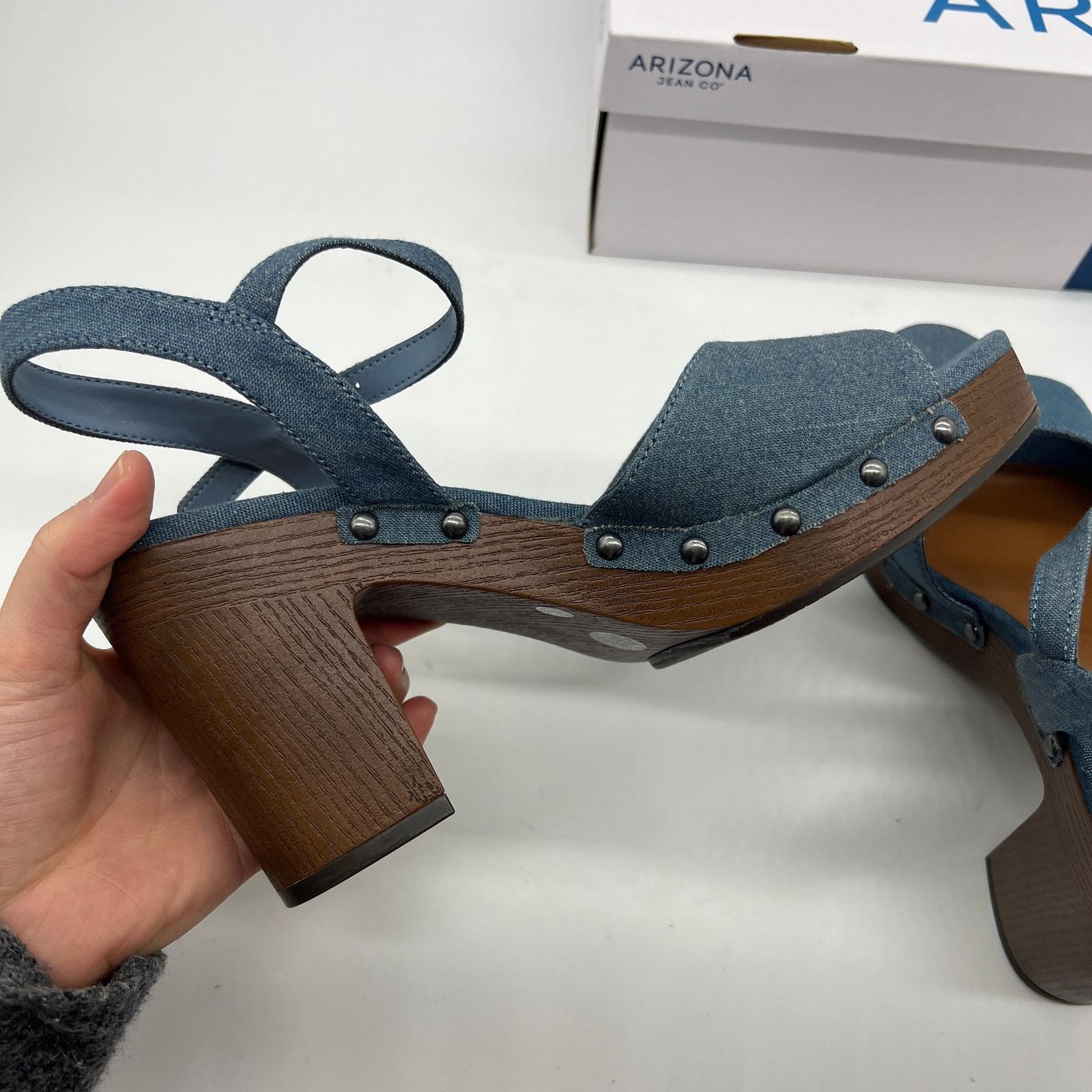 Other Arizona Jean Co Womens Heather Heeled Sandals Blue Deni Size US 9.5 / IT 39.5 - 7 Thumbnail
