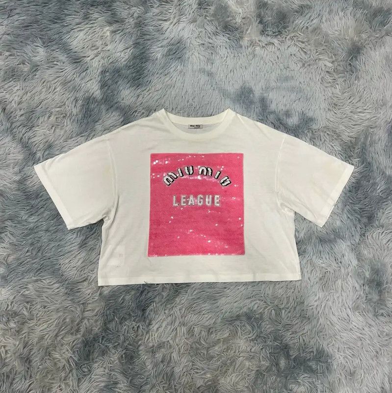 Miu Miu Miu Miu White Cotton Cropped T-Shirt 0089 Size M / US 6-8 / IT 42-44 - 1 Thumbnail