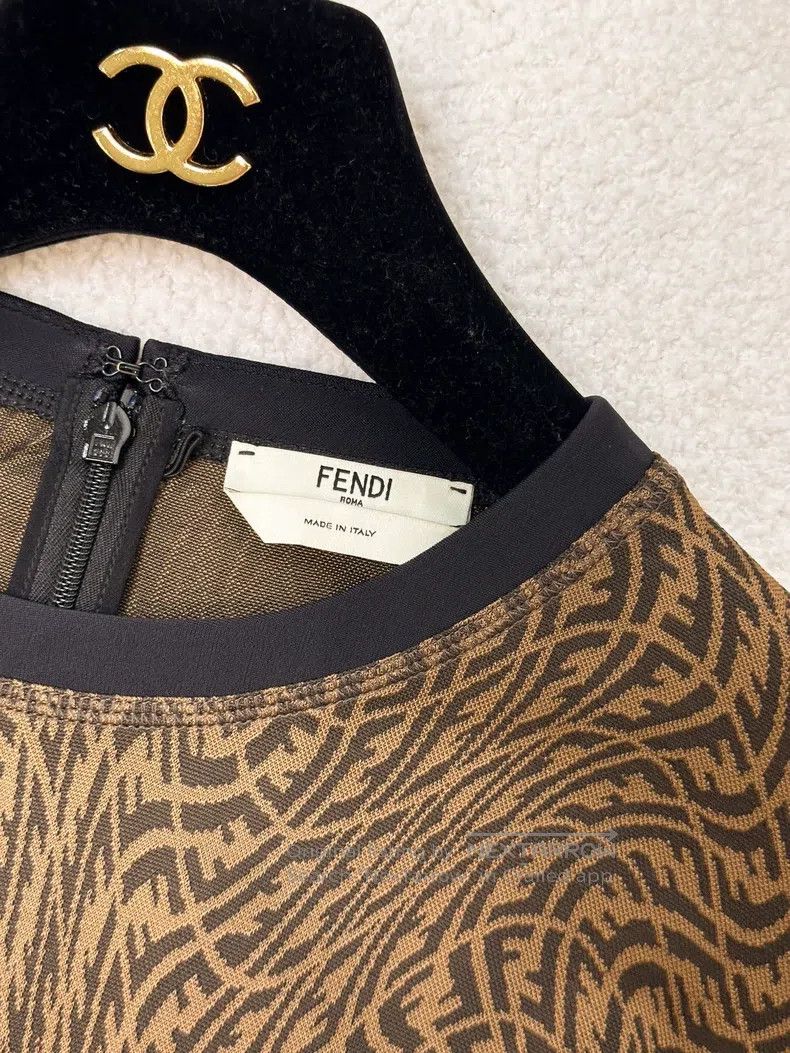 Fendi Fendi Brown full print twisted double F old flower long sl Size S / US 4 / IT 40 - 3 Thumbnail